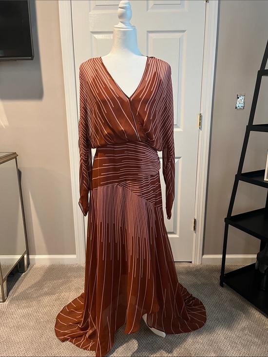 BCBGMaxAzria Dresses & Skirts - BCBGMaxAzria Rust Maxi Dress with Cream Pinstripe